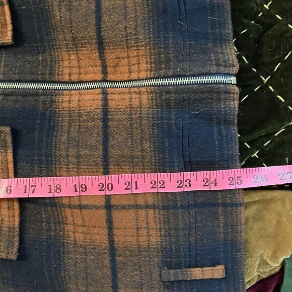Forever 21 Fleece Plaid Jacket Womens M Full Zip Brown Blue Fall Shacket - Picture 5 of 6